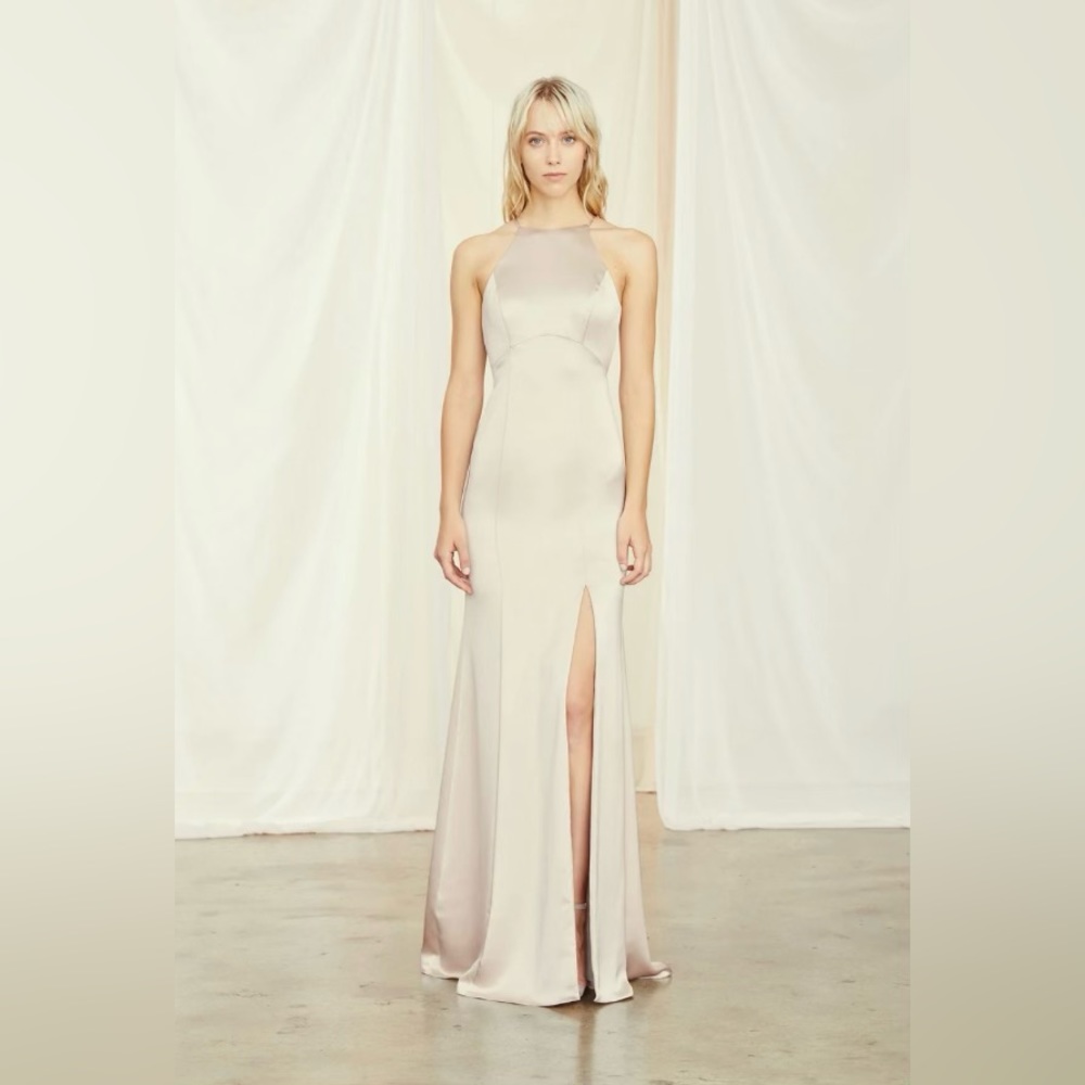 Bella Bridesmaid - Amsale Long Bridesmaid Dress Imani, in Champagne, Size 12